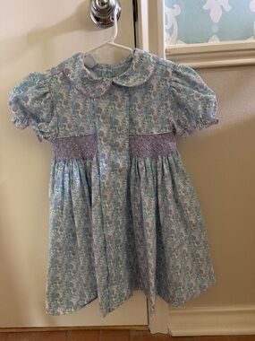 Smocked Floral Puff-Sleeve Casual Dress for Girls - Light Blue